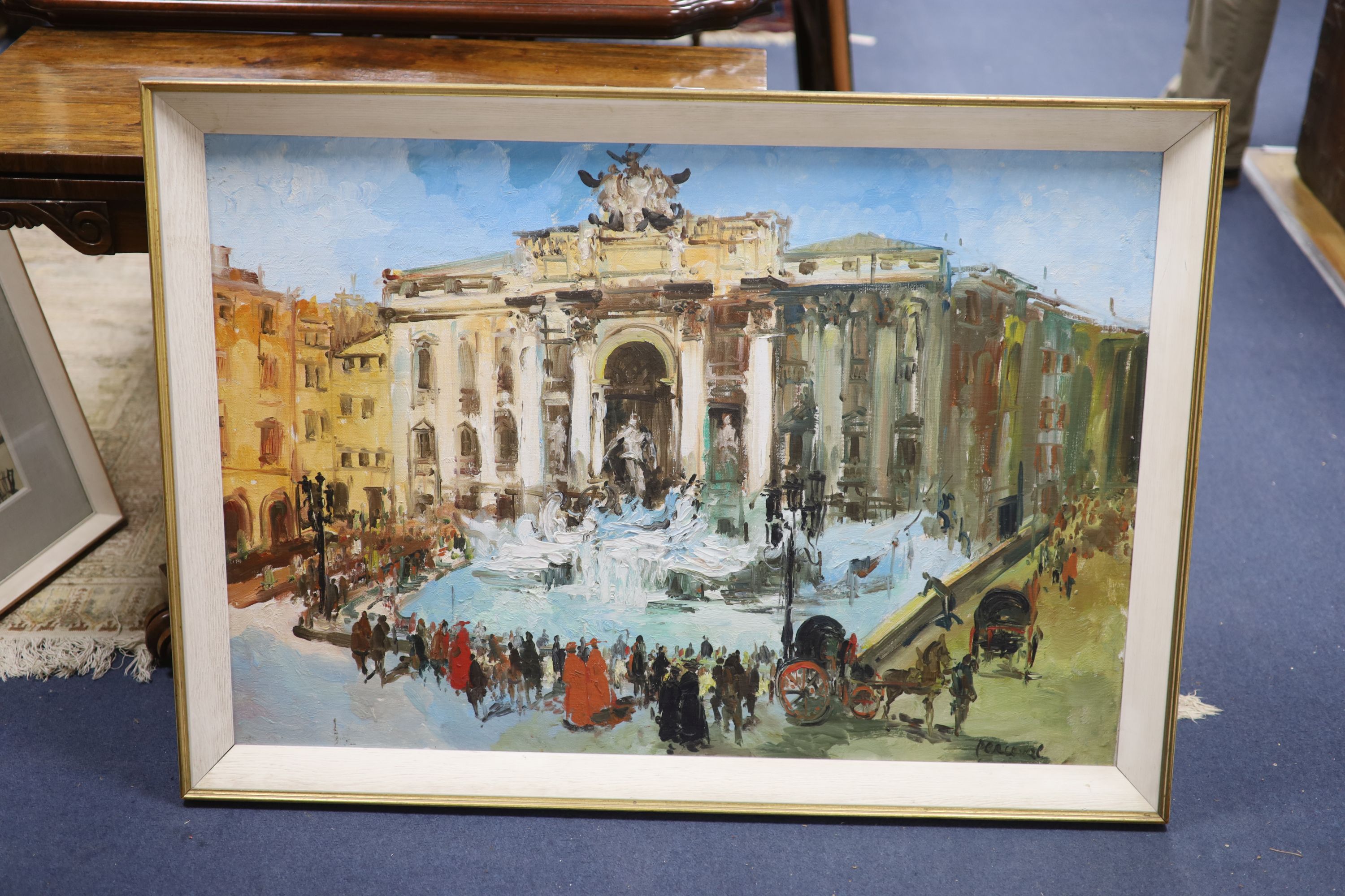 Percival, oil on canvas board, View of the Trevi Fountain, Rome, signed, 67 x 97cm